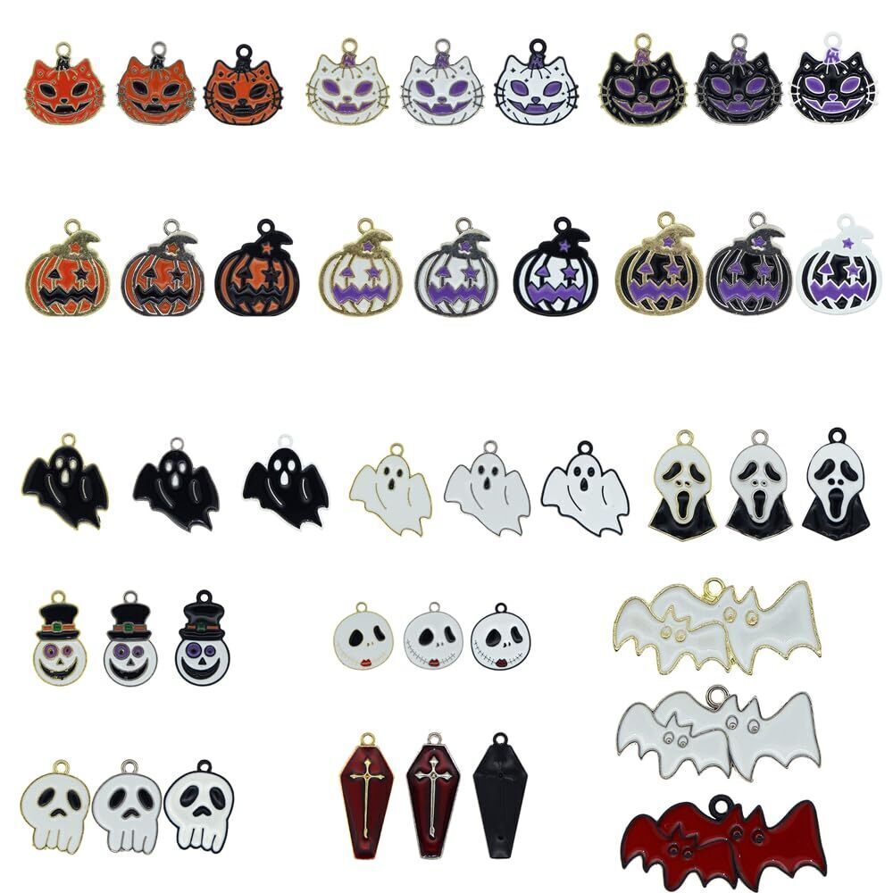 9267 45Pcs Mixed Cat Cross Halloween Charms Mix Color Gold Black Plated